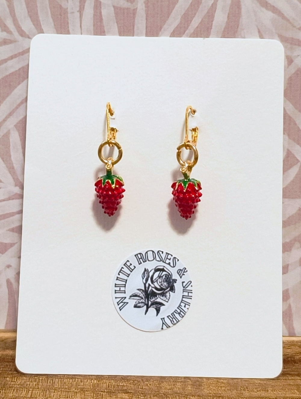 White Roses & Sherry | 18k Gold Plated Strawberry Drop Earrings